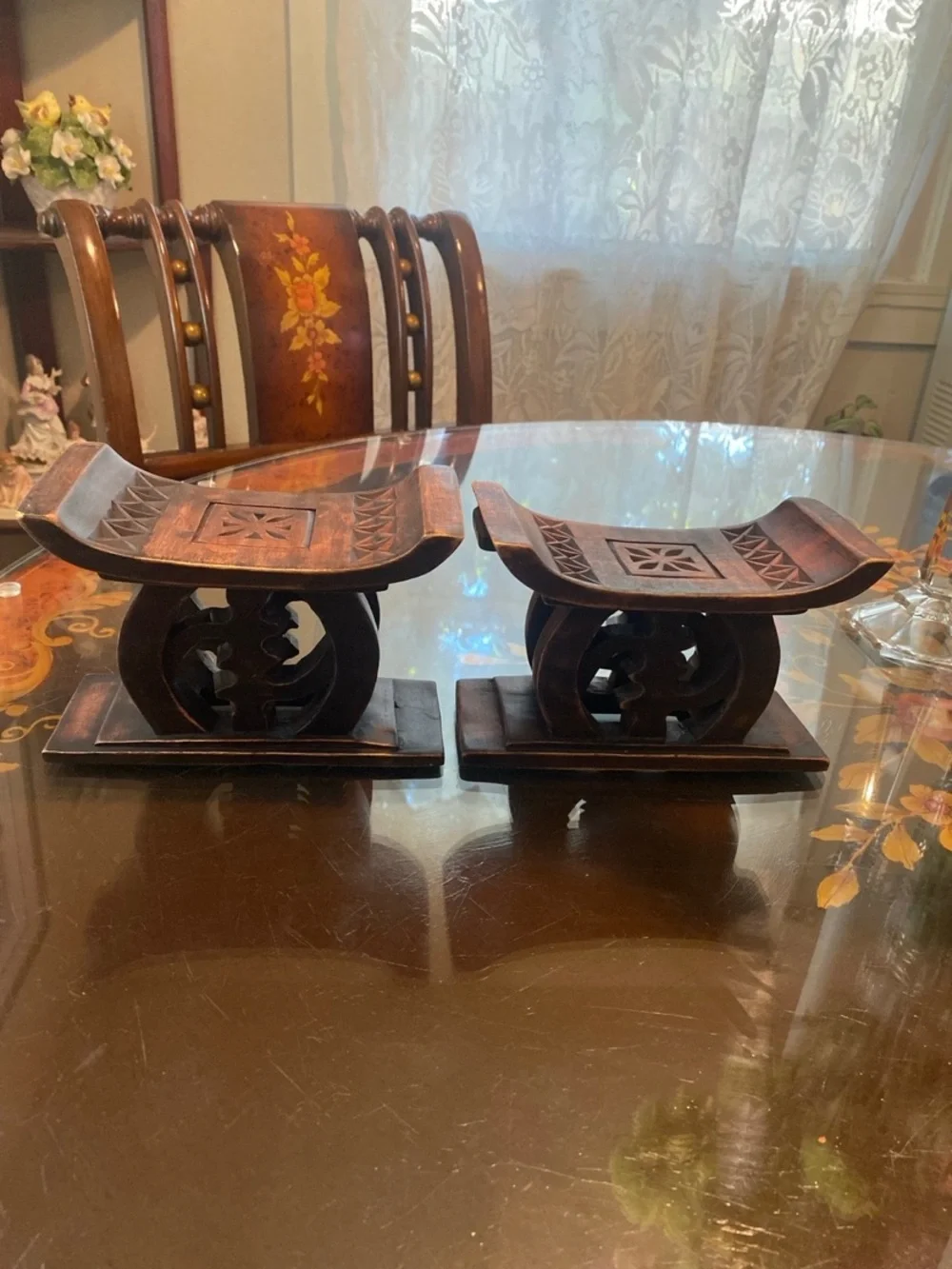 Pair of Ashanti Ghanaian ceremonial small Stools
